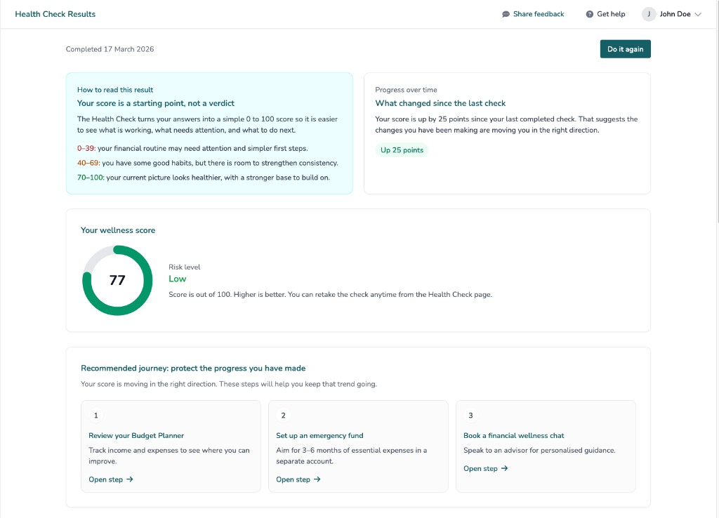 Health check result and wellness score preview